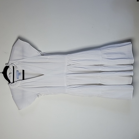 Antonio Melani White Tiered Flutter Sleeve Dress Womens Size 0 Pockets Casual - Picture 2 of 7